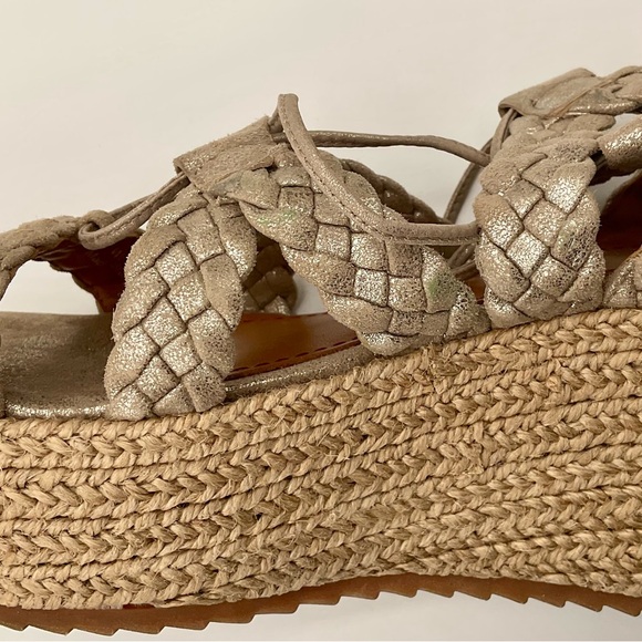 Trask Patrice espadrille wedge platform sandals braided metallic gold shoe 8.5M - Picture 11 of 12